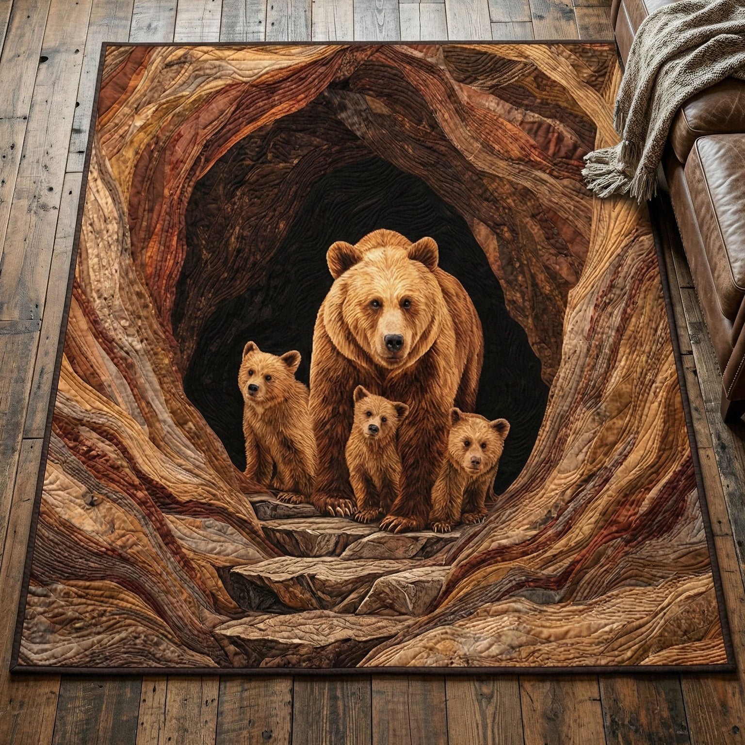 Bear Family Den Area Rug - Non-Slip Washable 3D Print Rug for Living Room & BedroomTVC2108357