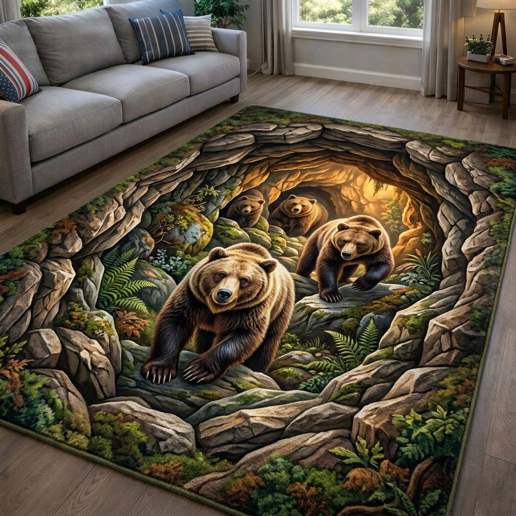 Bear Haven Area Rug - Non-Slip Washable 3D Print Rug for Living Room & BedroomTVC2108430