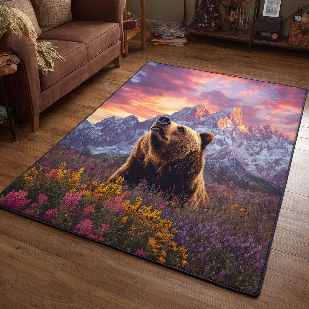 Bear Horizon Bloom Area Rug - Non-Slip Washable 3D Print Rug for Living Room & BedroomTVC2108356
