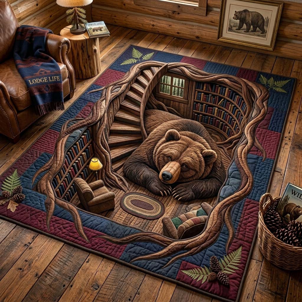 Bear Library Underfloor Area Rug - Non-Slip Washable 3D Print Rug for Living Room & BedroomTVC2108430