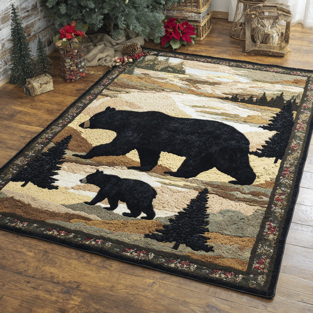 Bear Silhouette Forest Area Rug - Non-Slip Washable 3D Print Rug for Living Room & BedroomTVC2108356