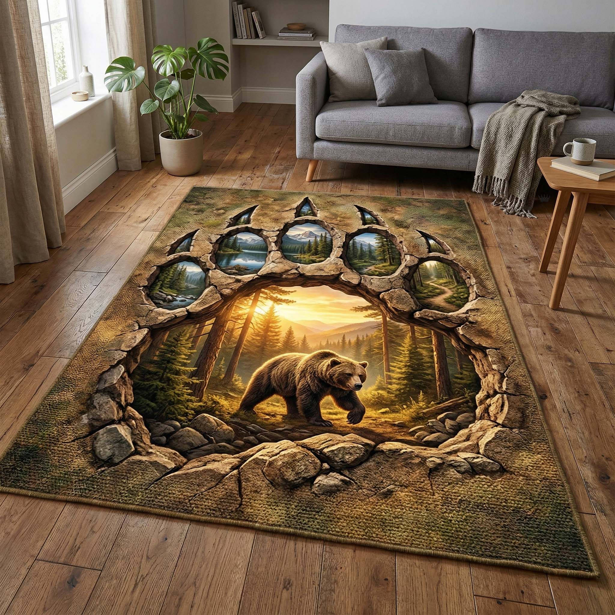 Bear Sunrise Area Rug - Non-Slip Washable 3D Print Rug for Living Room & BedroomTVC2108430