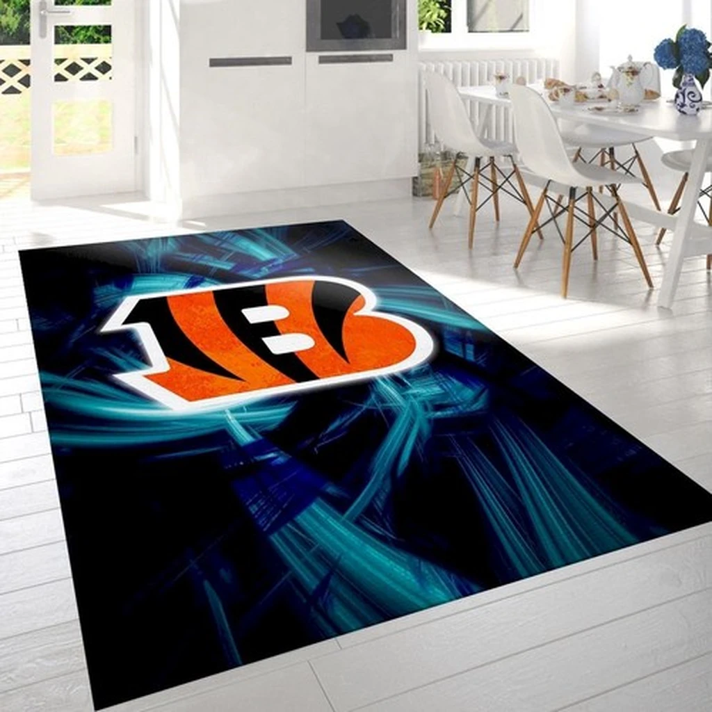 Bengals Logo Area Rug for Living Room Office Space Black and Orange