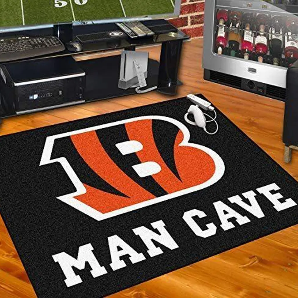 Bengals Rug for Game Room Man Cave Floor Decor Black and Orange