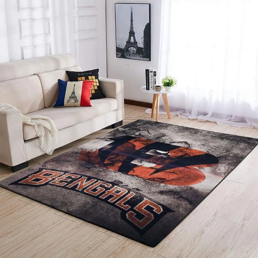 Bengals Themed Rug for Living Room Decoration Black and Orange