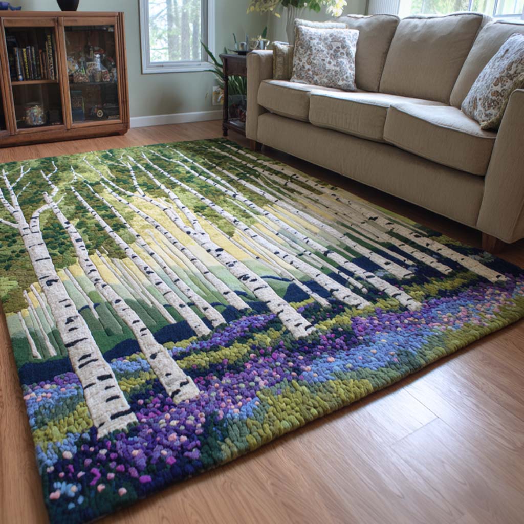 Birch Meadow Area Rug - Non-Slip Washable 3D Print Rug for Living Room & BedroomTVC2108354
