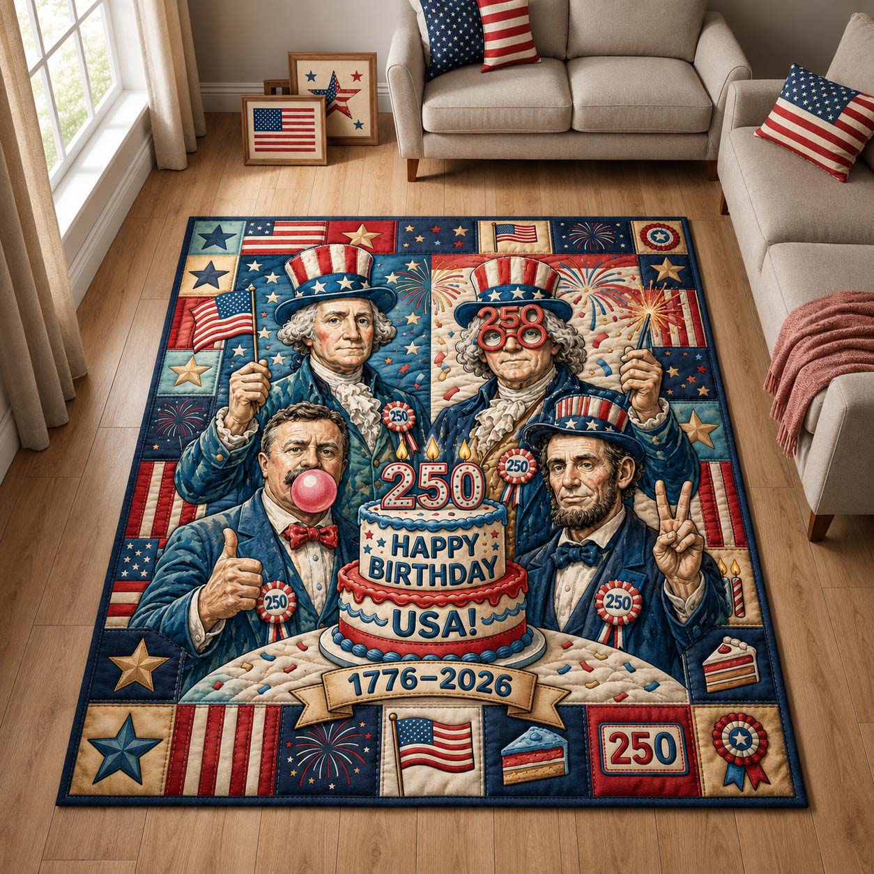 Birthday USA 250 Area Rug - Non-Slip Washable 3D Print Rug for Living Room & BedroomTVC2108429
