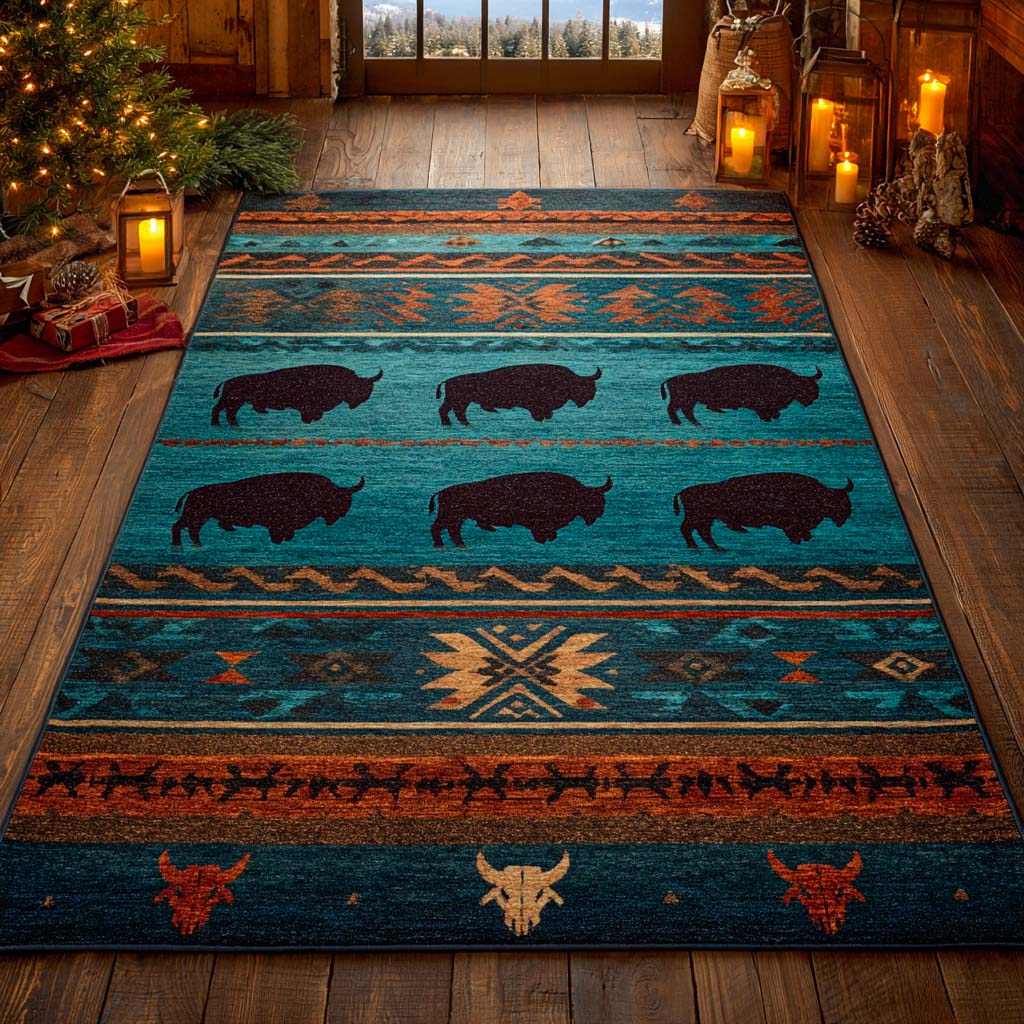 Bison Spirit Dawn Area Rug - Non-Slip Washable 3D Print Rug for Living Room & BedroomTVC2108354