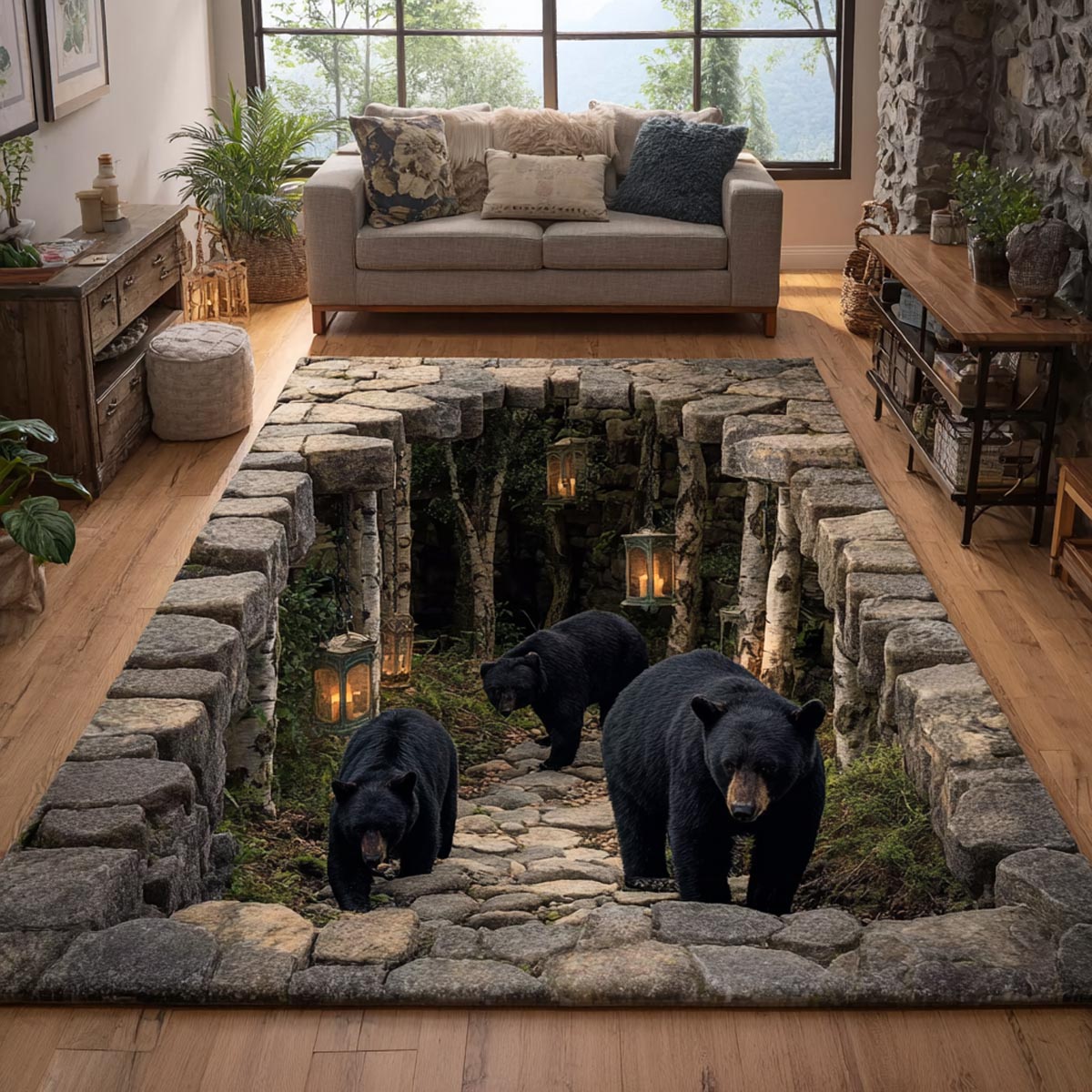 Black Bear Area Rug - Non-Slip Washable 3D Print Rug for Living Room & BedroomTVC2108354