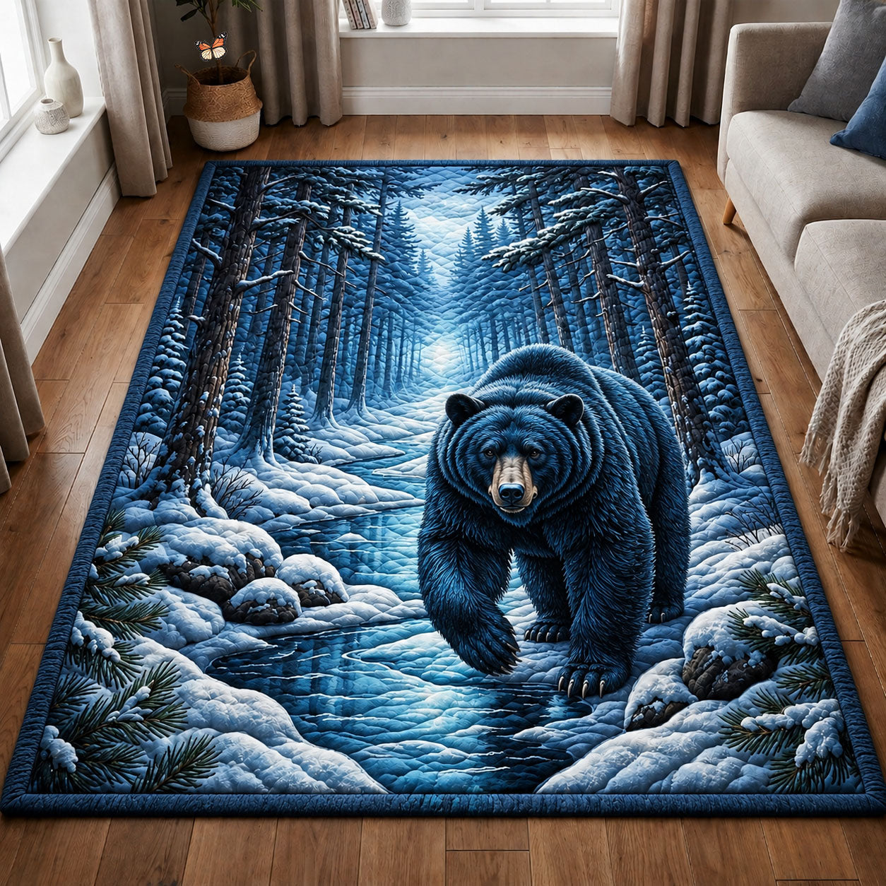 Black Bear In Snowy Area Rug - Non-Slip Washable 3D Print Rug for Living Room & BedroomTVC2108429