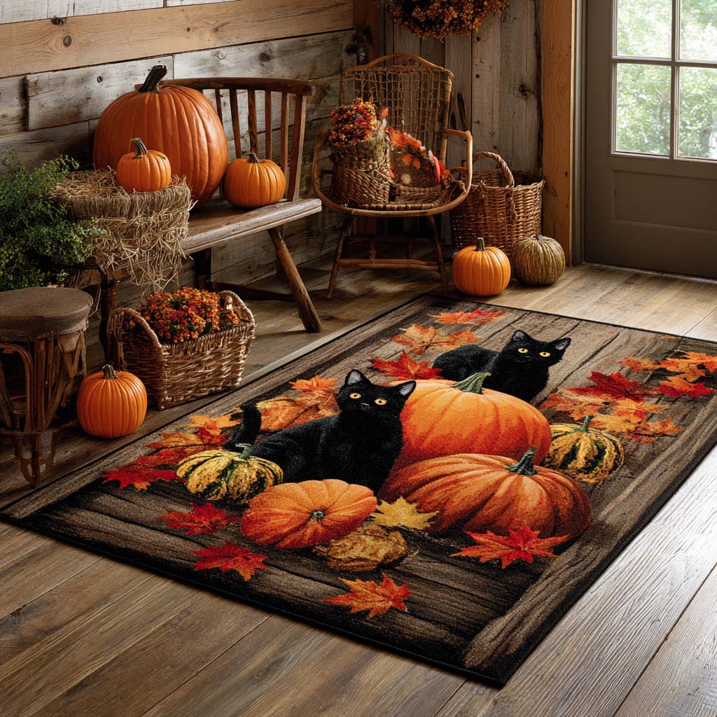 Black Cat Pumpkins Halloween Area Rug - Non-Slip Washable 3D Print Rug for Living Room & BedroomTVC2108354