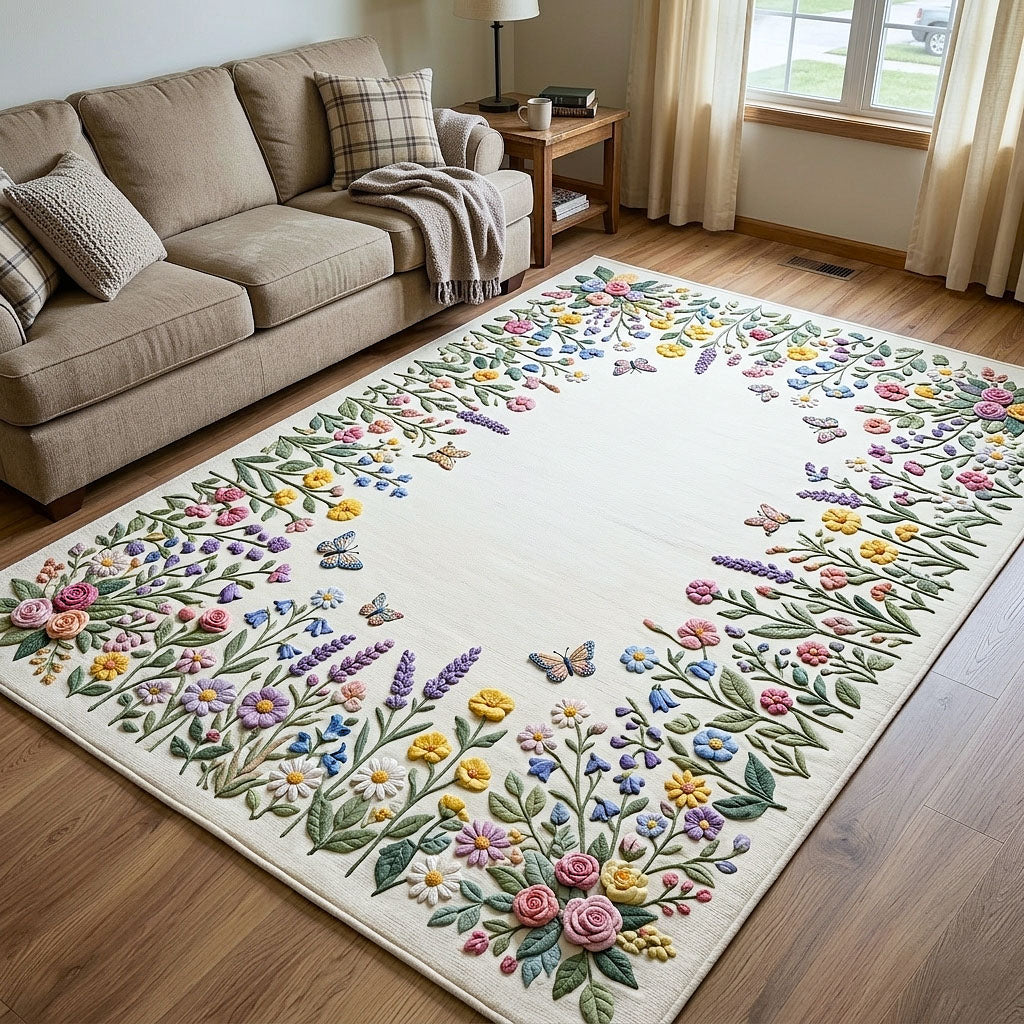 Bloom Garden Area Rug - Non-Slip Washable 3D Print Rug for Living Room & Bedroom (DesignTVC2108208