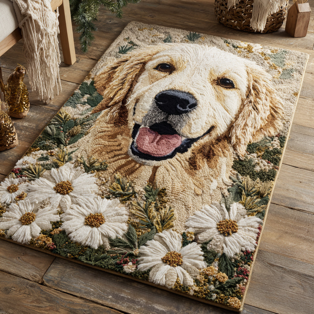 Bloom Golden Retriever Area Rug - Non-Slip Washable 3D Print Rug for Living Room & BedroomTVC2108354