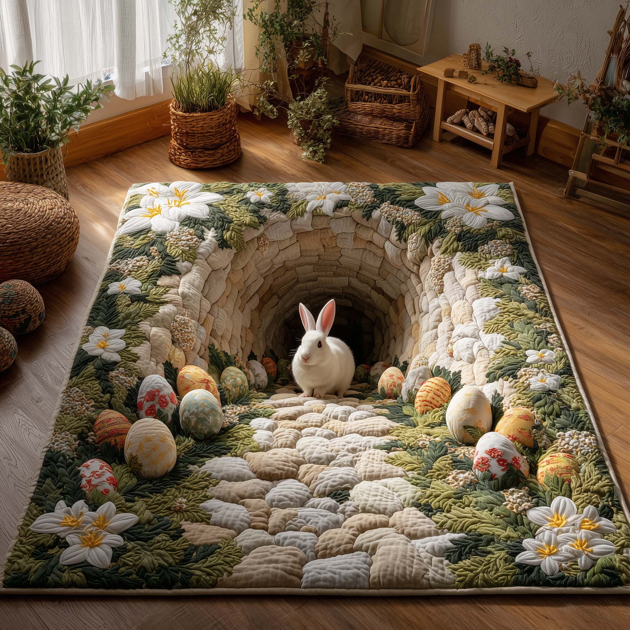 Blooming Easter Tunnel Area Rug - Non-Slip Washable 3D Print Rug for Living Room & BedroomTVC2108429