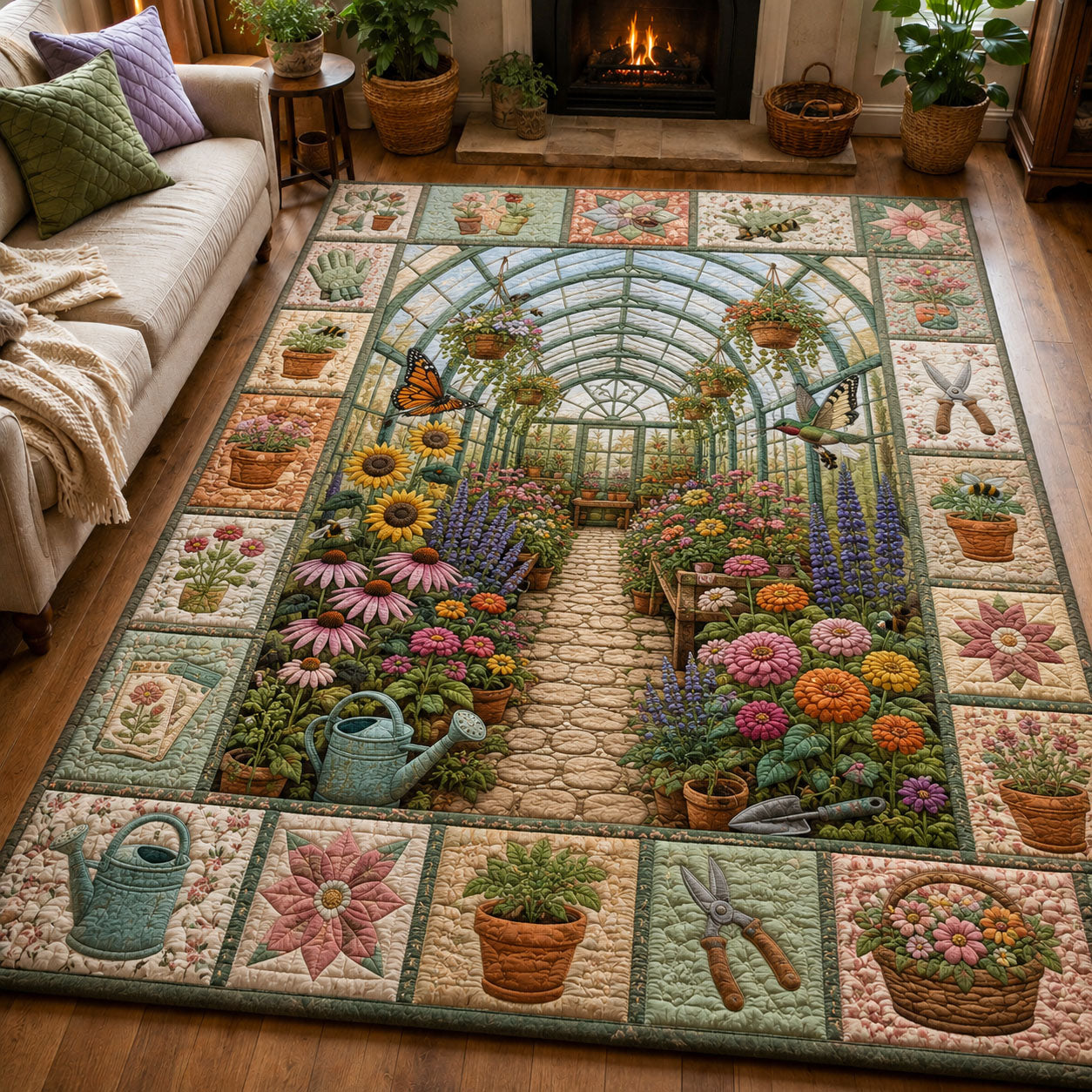 Blooming Greenhouse Retreat Area Rug - Non-Slip Washable 3D Print Rug for Living Room & BedroomTVC2108429