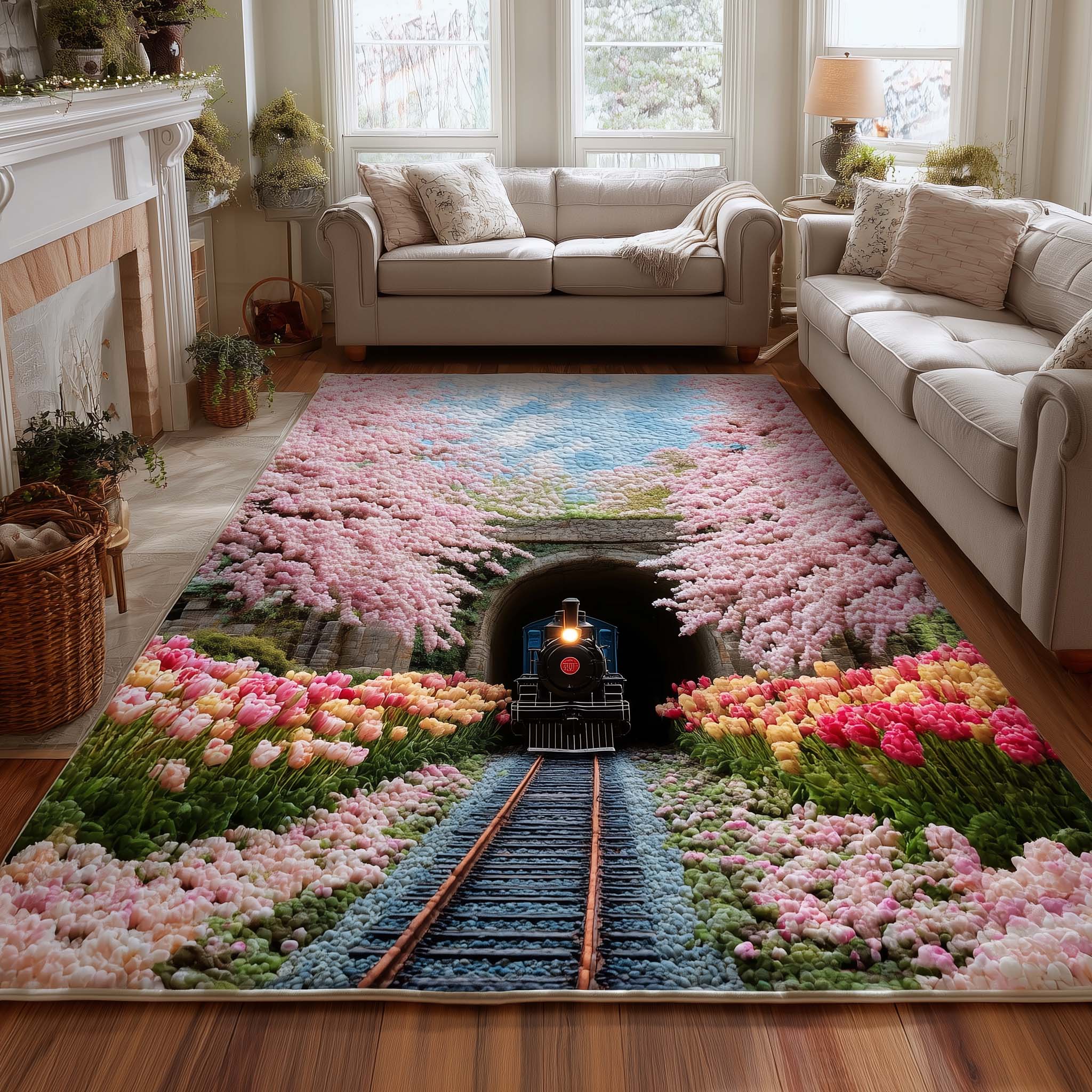Blossom Archway Locomotive Area Rug - Non-Slip Washable 3D Print Rug for Living Room & BedroomTVC2108429