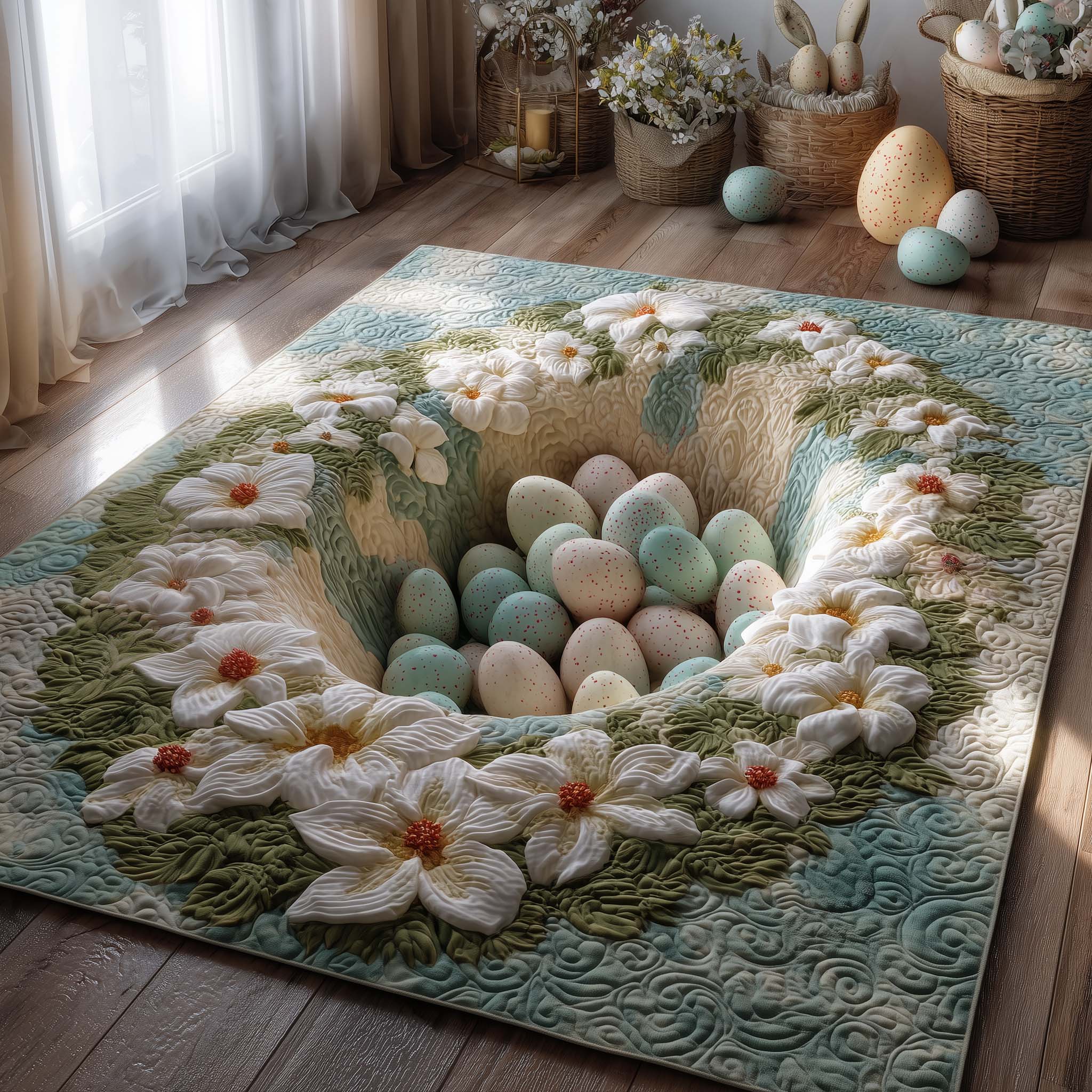 Blossom Easter Nest Area Rug - Non-Slip Washable 3D Print Rug for Living Room & BedroomTVC2108429