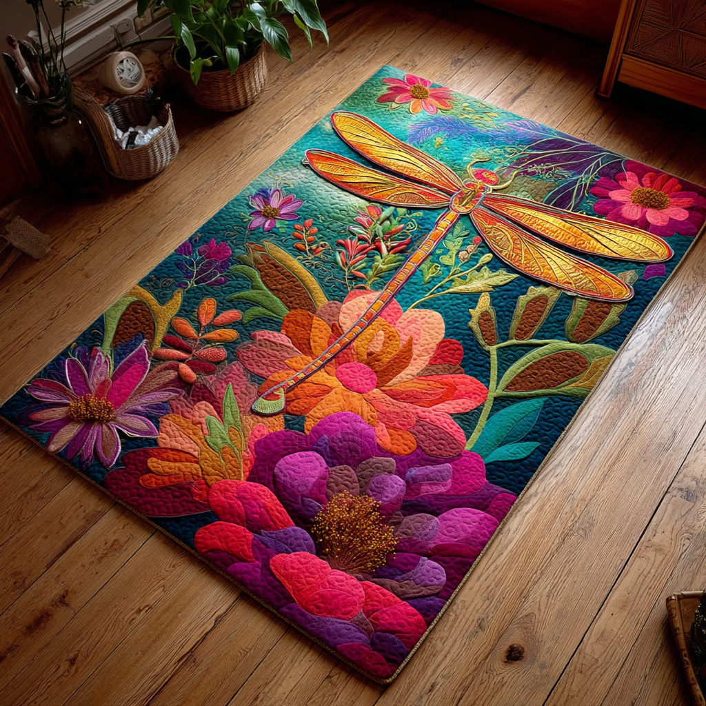 Blossom Symphony Dragonfly Area Rug - Non-Slip Washable 3D Print Rug for Living Room & BedroomTVC2108353