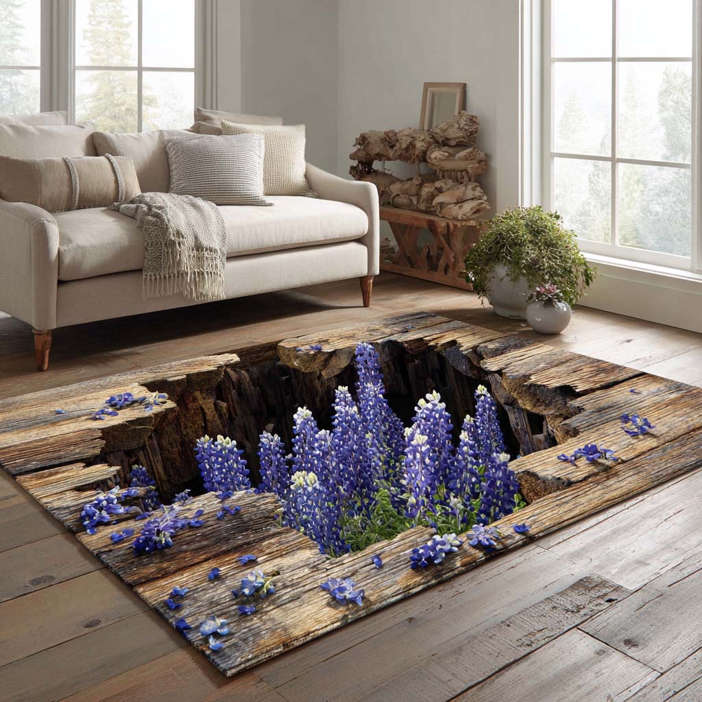 Blue Blossom Area Rug - Non-Slip Washable 3D Print Rug for Living Room & BedroomTVC2108353