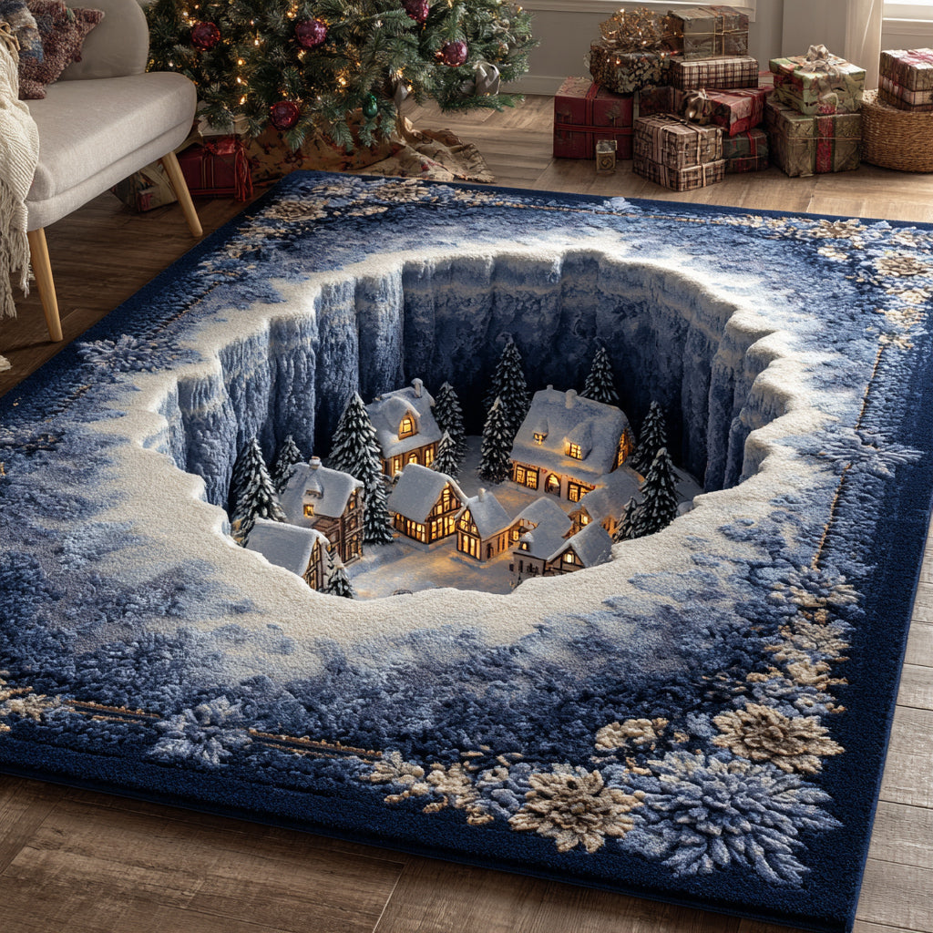 Blue Christmas Village Christmas Area Rug - Non-Slip Washable 3D Print Rug for Living Room & BedroomTVC2108353