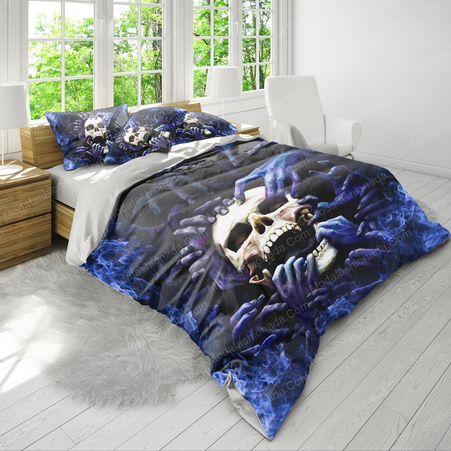 Blue Flame Skeleton Skull Bedding Sets