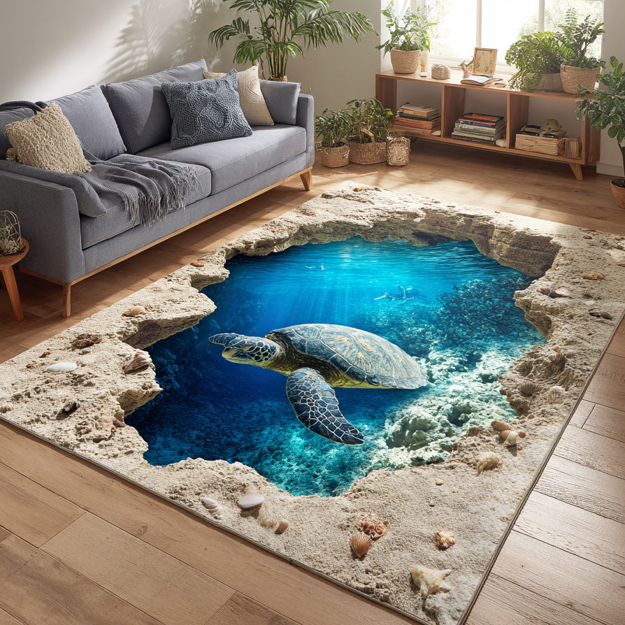 Blue Lagoon Escape Area Rug - Non-Slip Washable 3D Print Rug for Living Room & BedroomTVC2108353