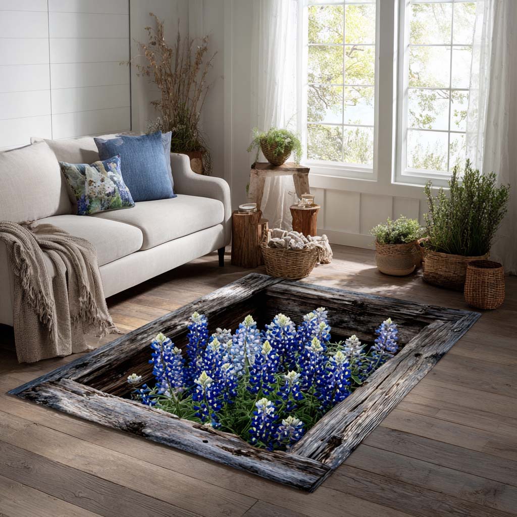 Bluebonnet Field Area Rug - Non-Slip Washable 3D Print Rug for Living Room & BedroomTVC2108352