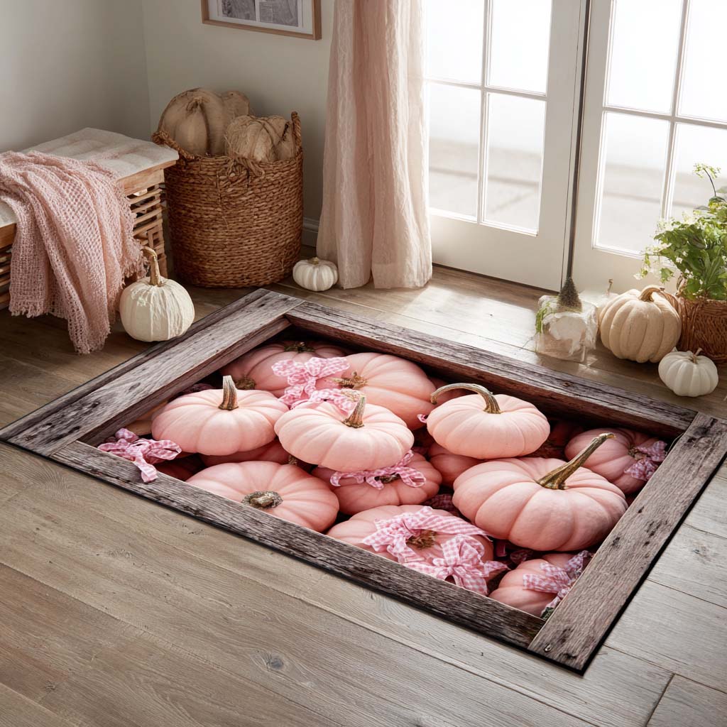 Blush Pumpkin Patch Halloween Area Rug - Non-Slip Washable 3D Print Rug for Living Room & BedroomTVC2108352