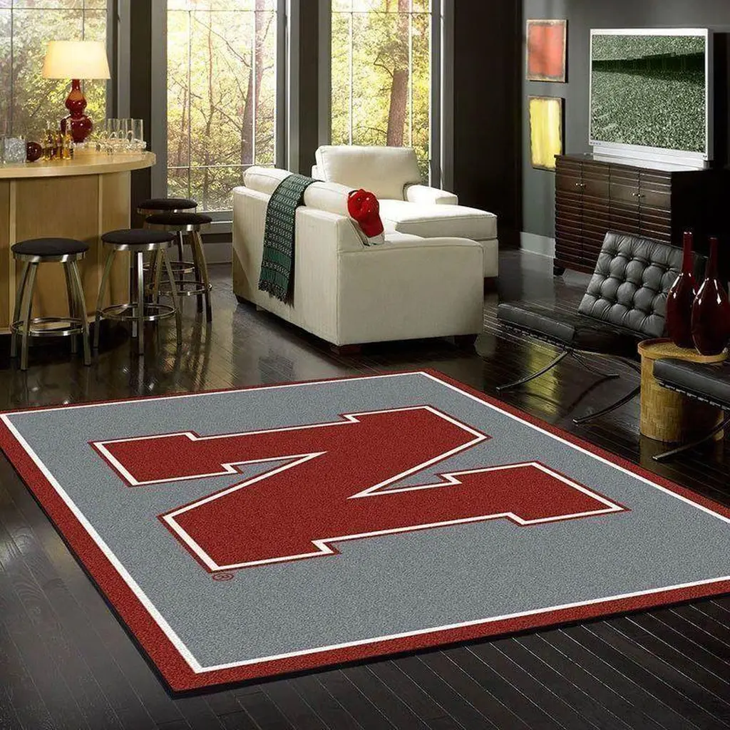 Bold Large Area Rug Number Design for Living Room Decor Red and Gray