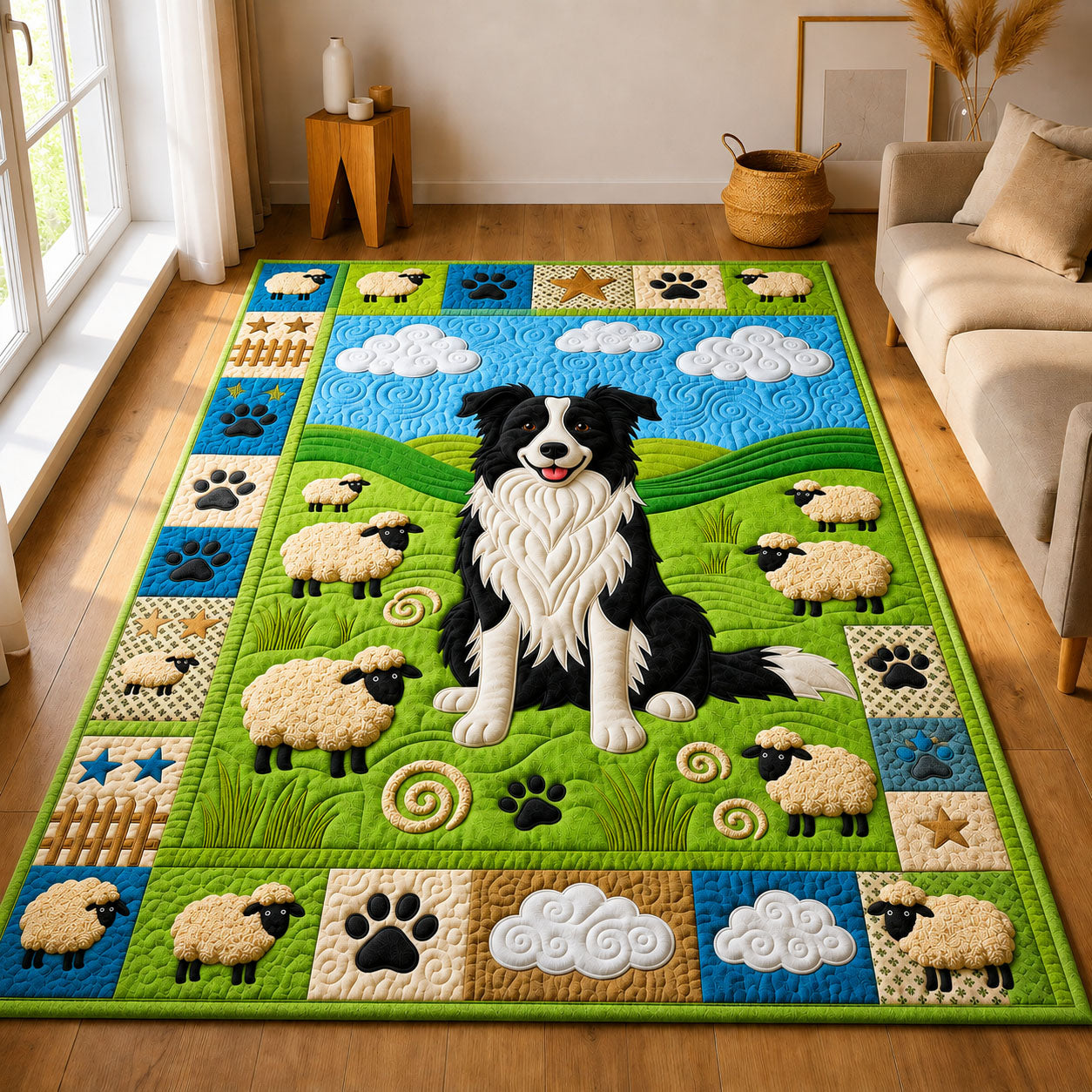 Border Collie And Sheep Area Rug - Non-Slip Washable 3D Print Rug for Living Room & BedroomTVC2108239