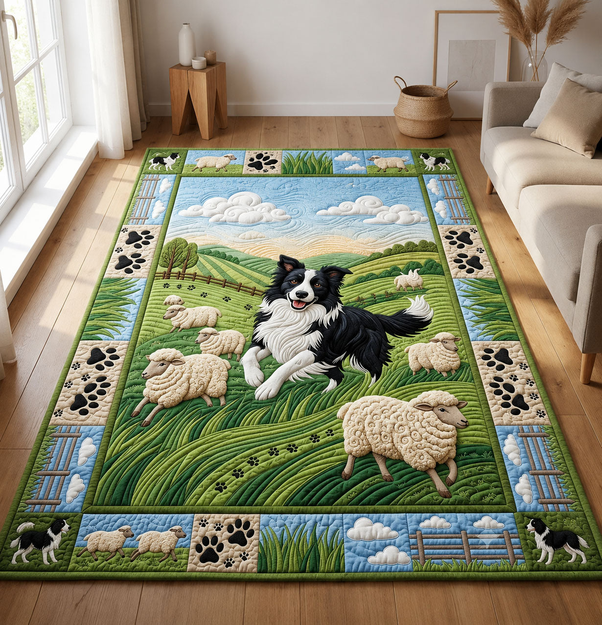 Border Collie And Sheep Area Rug - Non-Slip Washable 3D Print Rug for Living Room & BedroomTVC2108429
