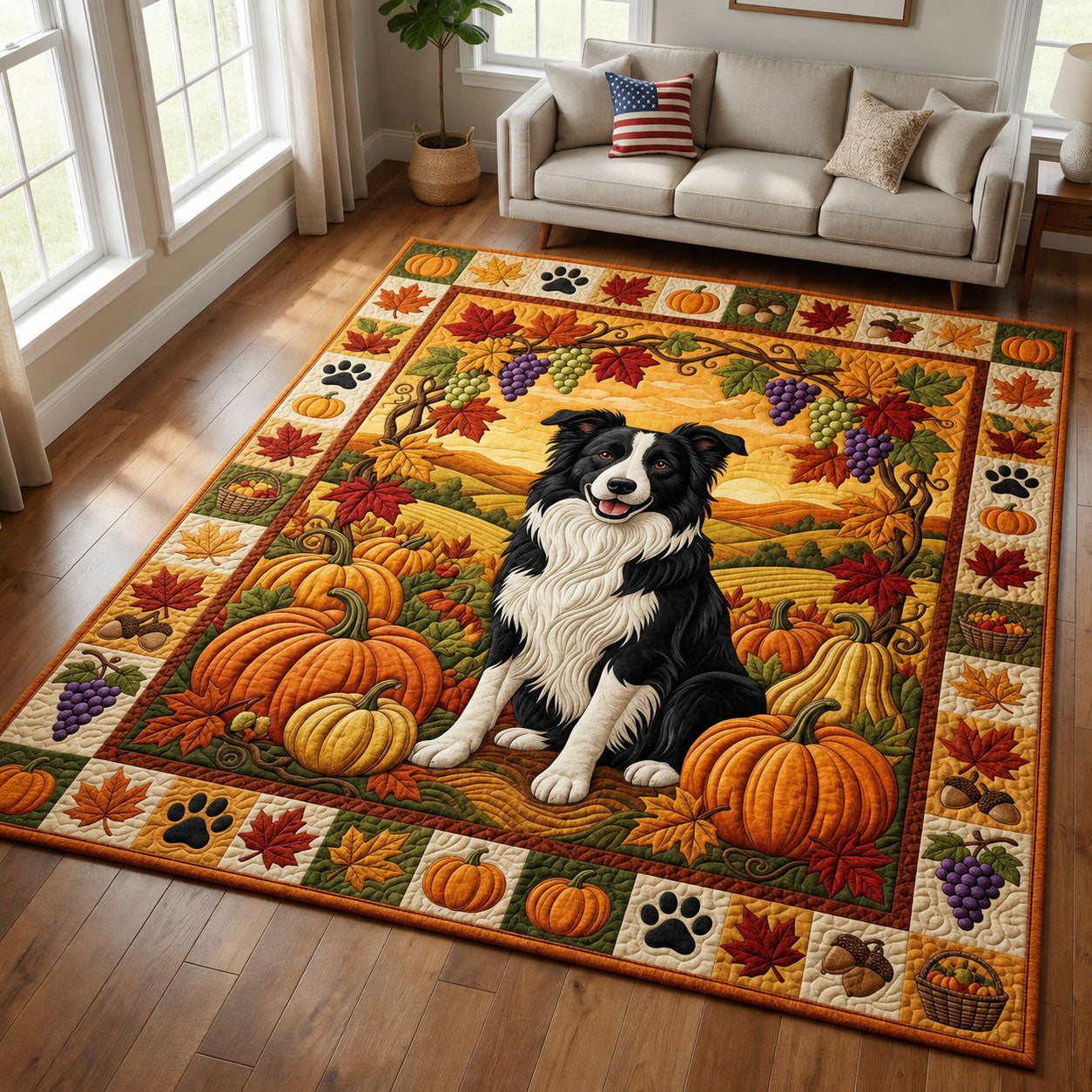 Border Collie Autumn Area Rug - Non-Slip Washable 3D Print Rug for Living Room & BedroomTVC2108429