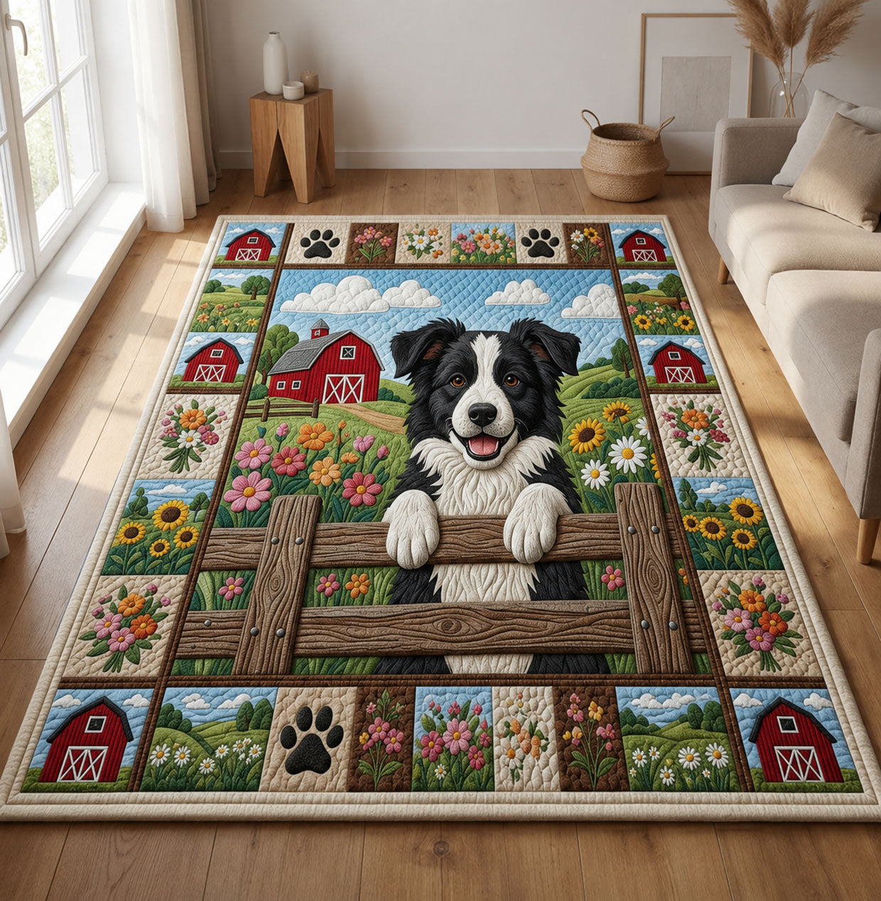 Border Collie Farm Area Rug - Non-Slip Washable 3D Print Rug for Living Room & BedroomTVC2108428