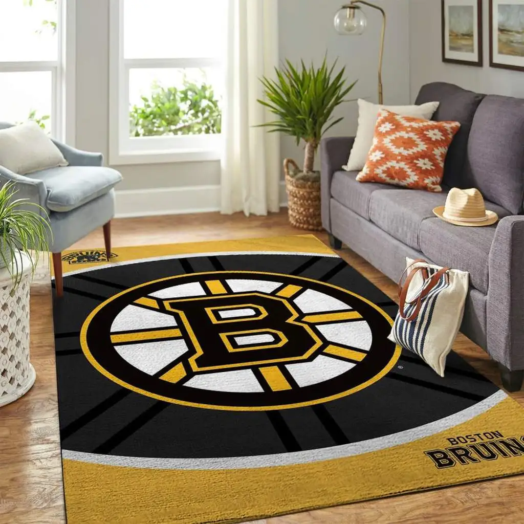 Boston Bruins Rug - Area Perfect for Hockey Fans Black and Yellow