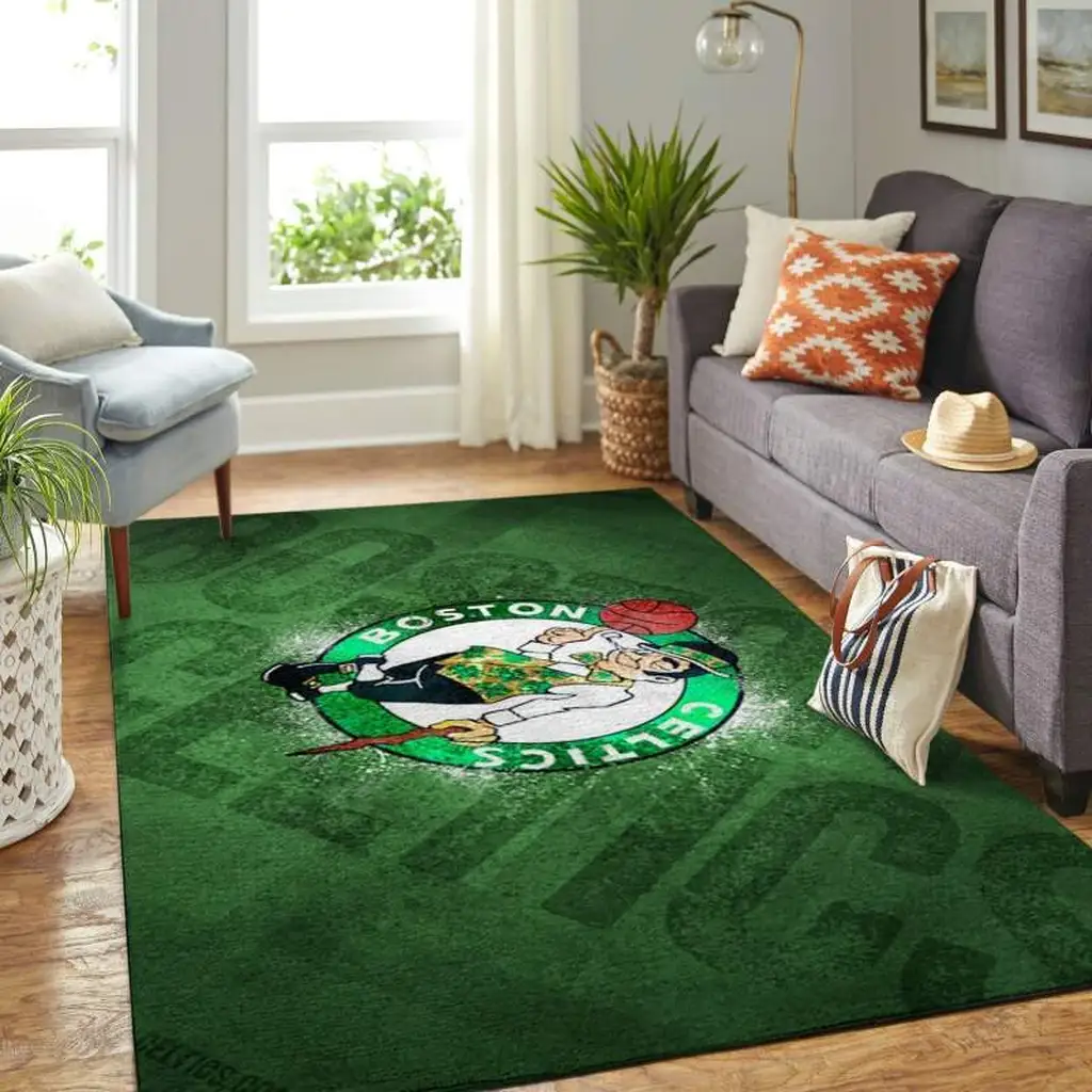 Boston Celtics Rug - Area for Living Room Bedroom Decor Green and White