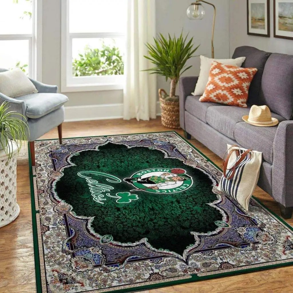 Boston Celtics Rug - Area for Living Room Decor Green and Purple