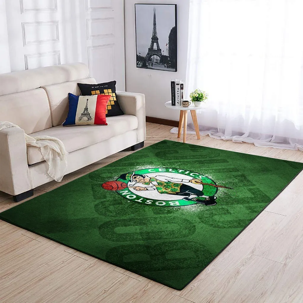 Boston Celtics Rug - Area for Living Room Decor Green and White