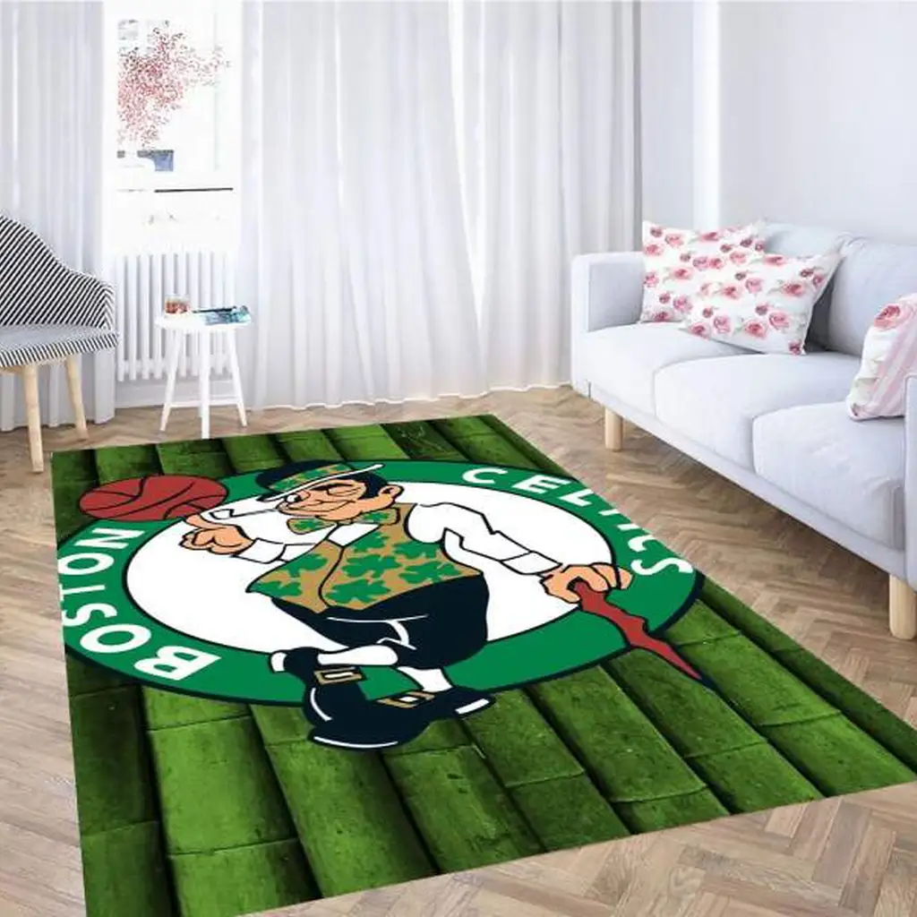 Boston Celtics Rug - Area for Living Room Floors Green and White