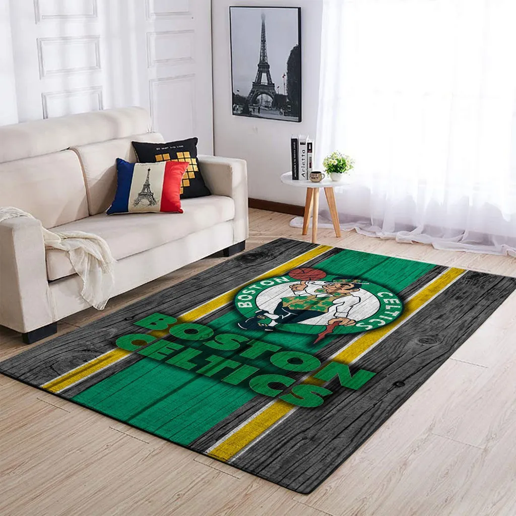 Boston Celtics Rug - Area Hardwood Floor Carpet Living Room Black and Green