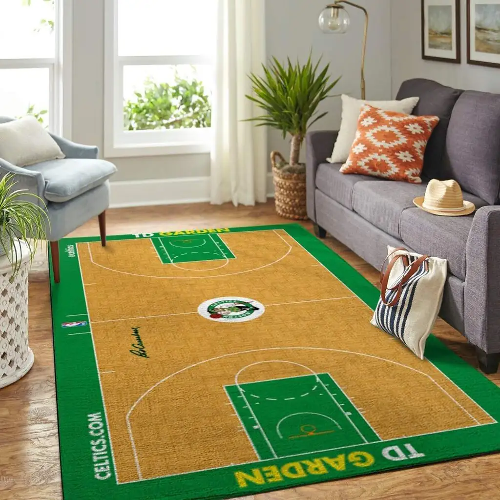 Boston Celtics Rug - Basketball Court Area for Living Room Green and Brown
