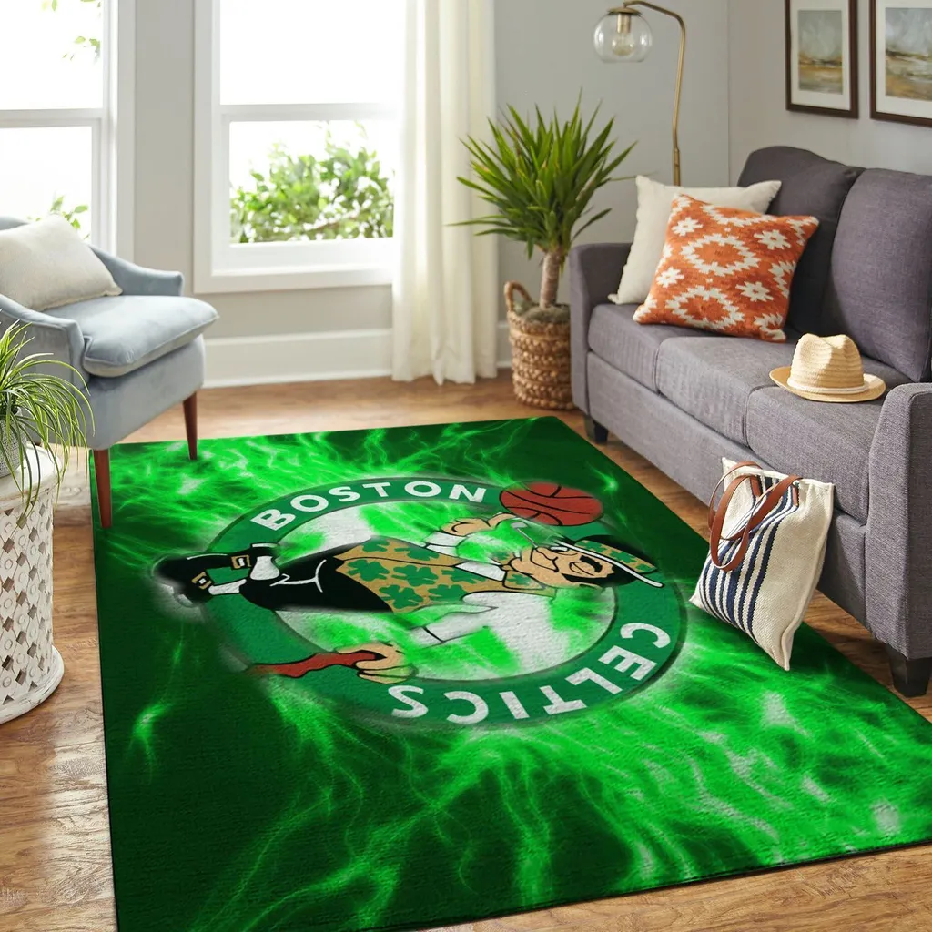 Boston Celtics Rug - Basketball Team Area for Living Room Decor Green and White