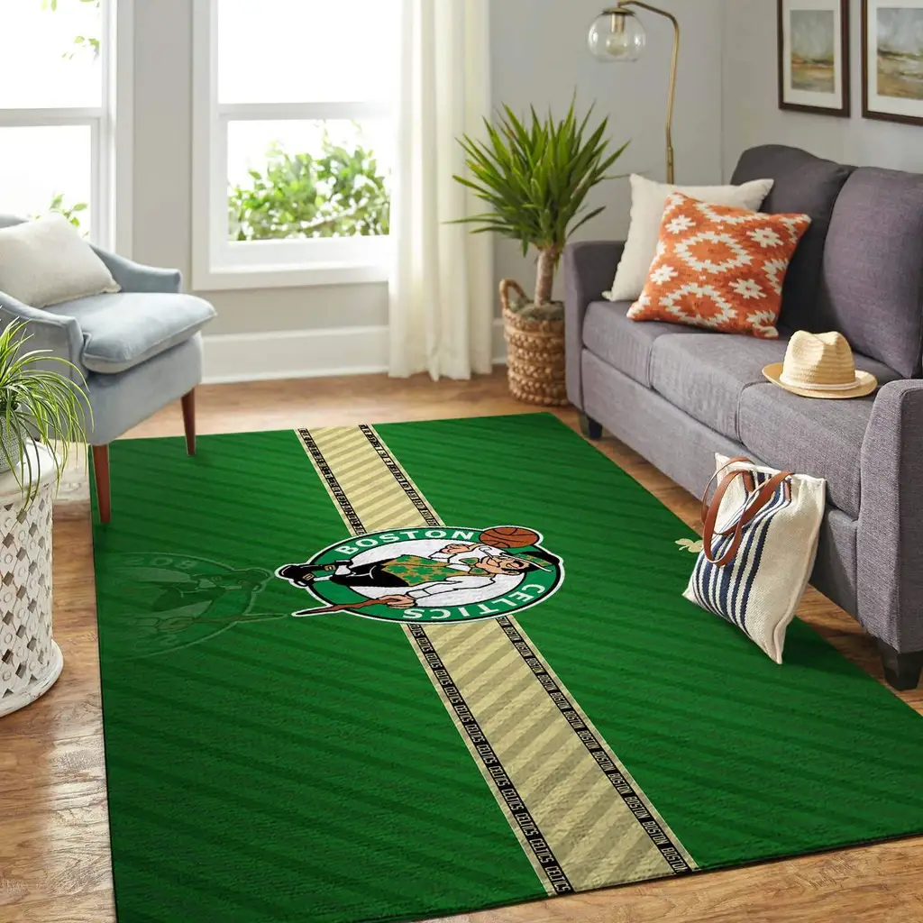 Boston Celtics Rug - Basketball Team Logo Area for Home Beige and Green