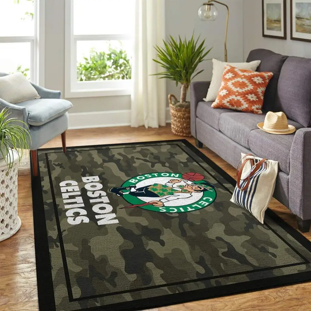 Boston Celtics Rug - Camouflage Area for Living Room Black and Green