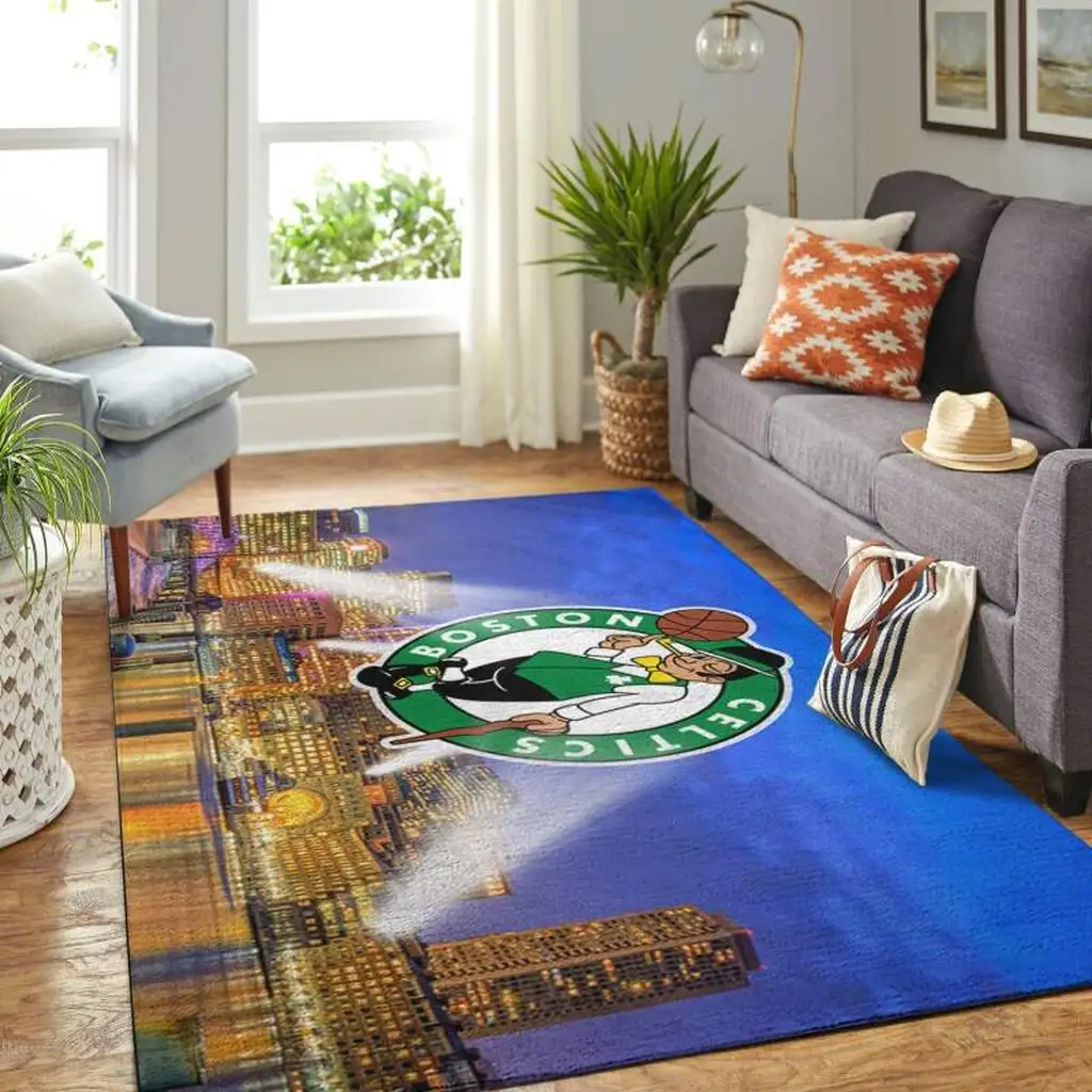 Boston Celtics Rug - City Skyline Area for Living Room Blue and Green