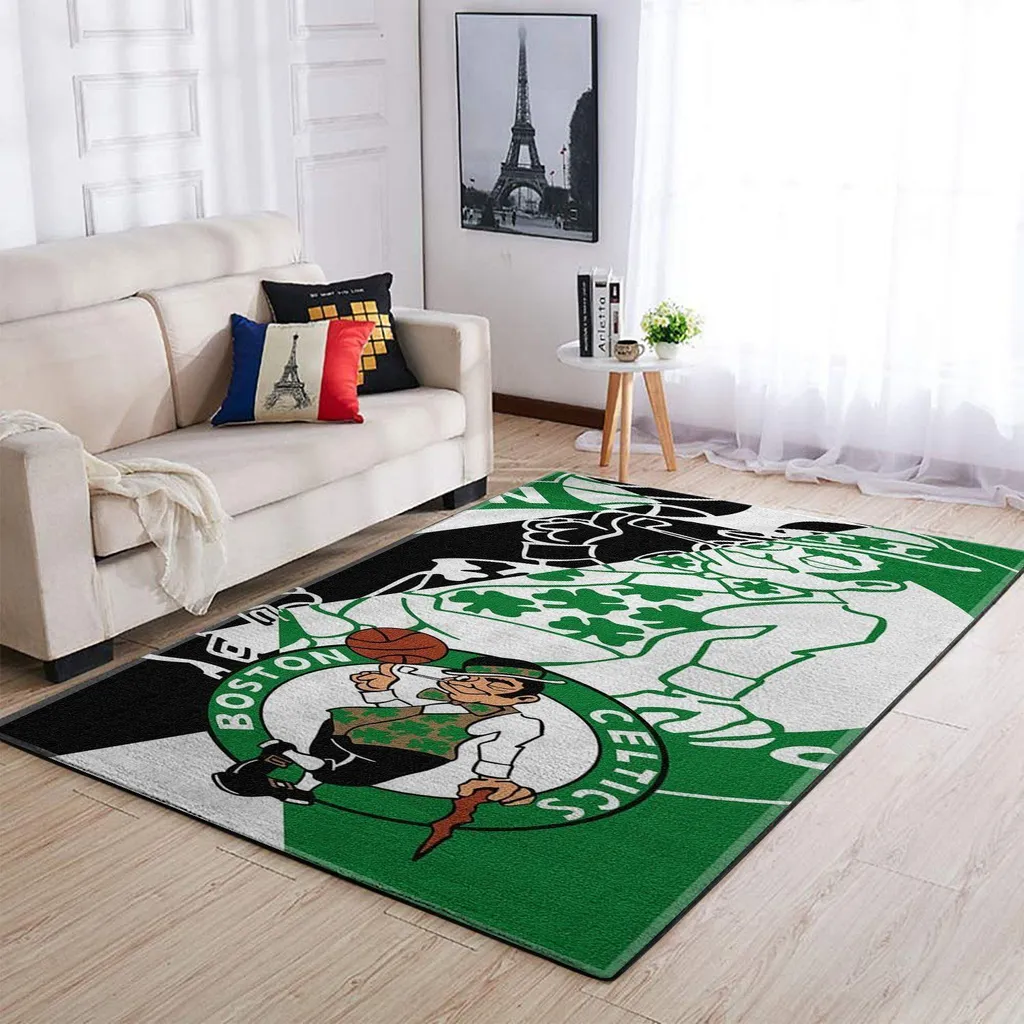 Boston Celtics Rug - for Living Room Floor Decor Green and White