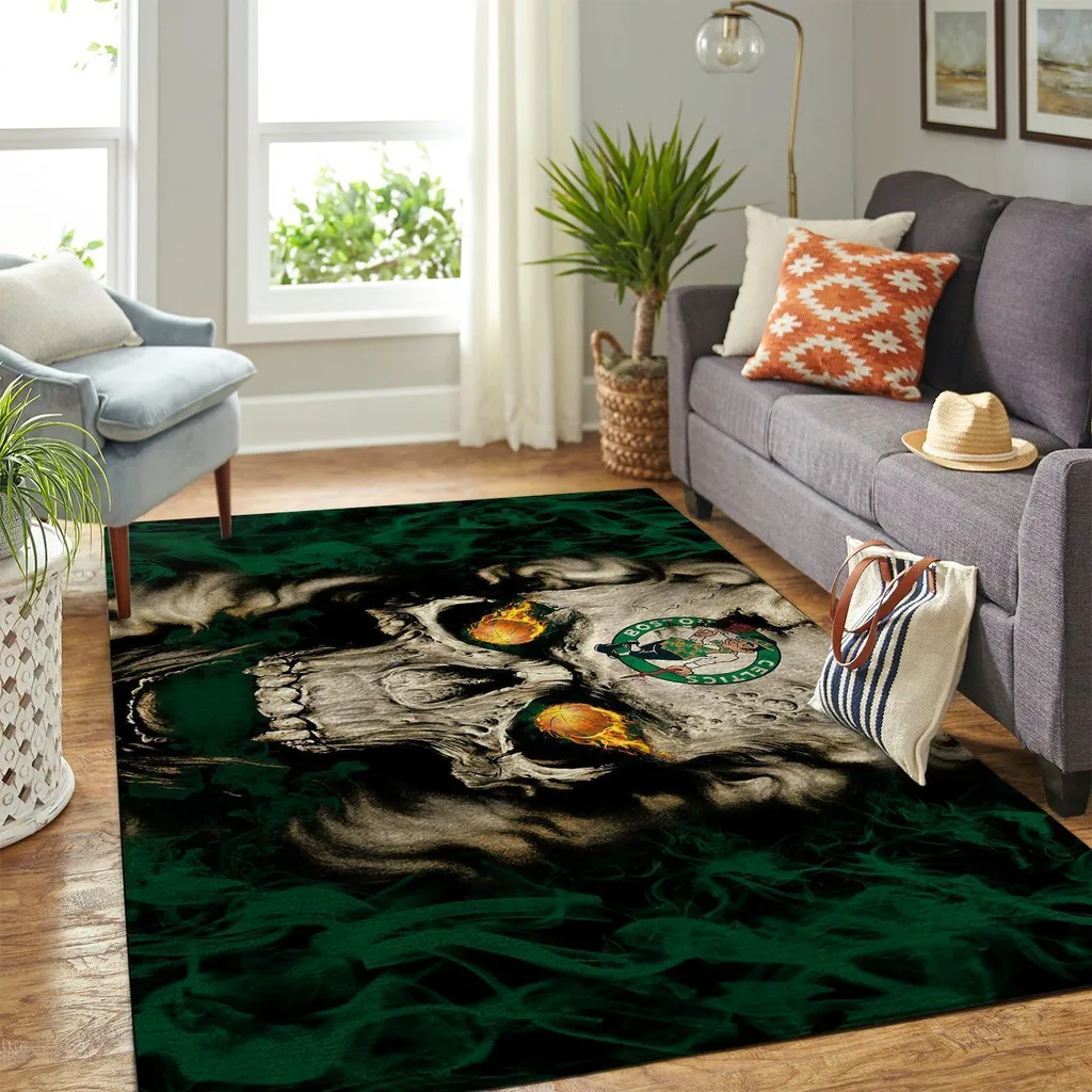 Boston Celtics Rug - Skull for Living Room Decor Black and Green