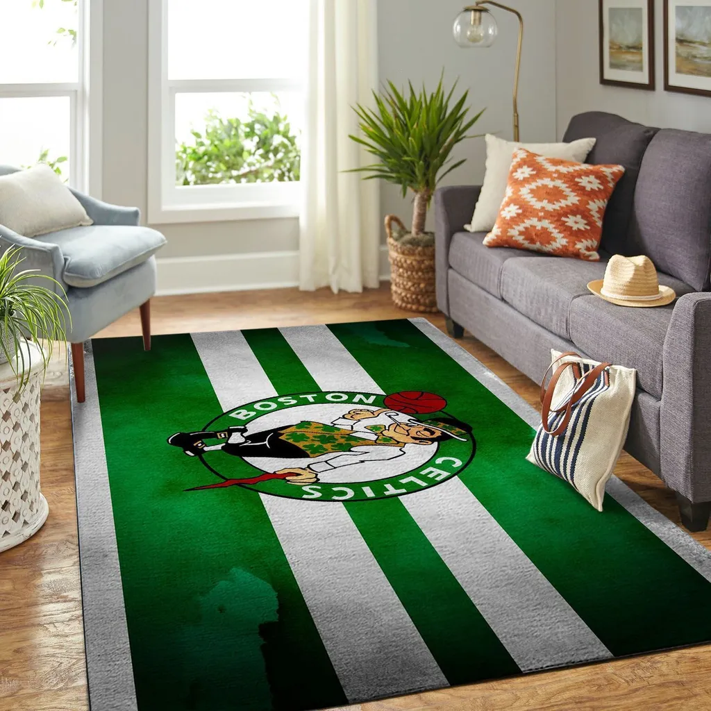 Boston Celtics Rug - Striped Living Room Area Green and White