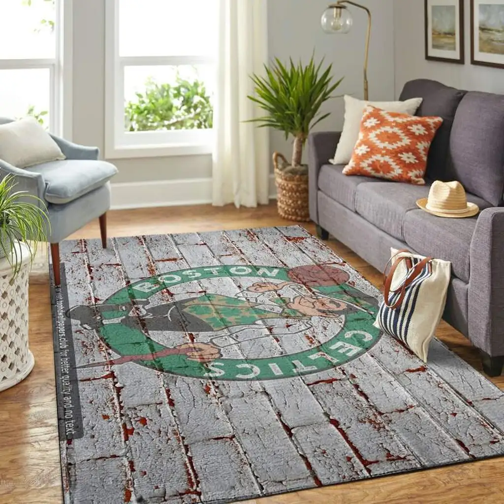 Boston Celtics Rug - Vintage Brick Style for Living Room Green and Gray