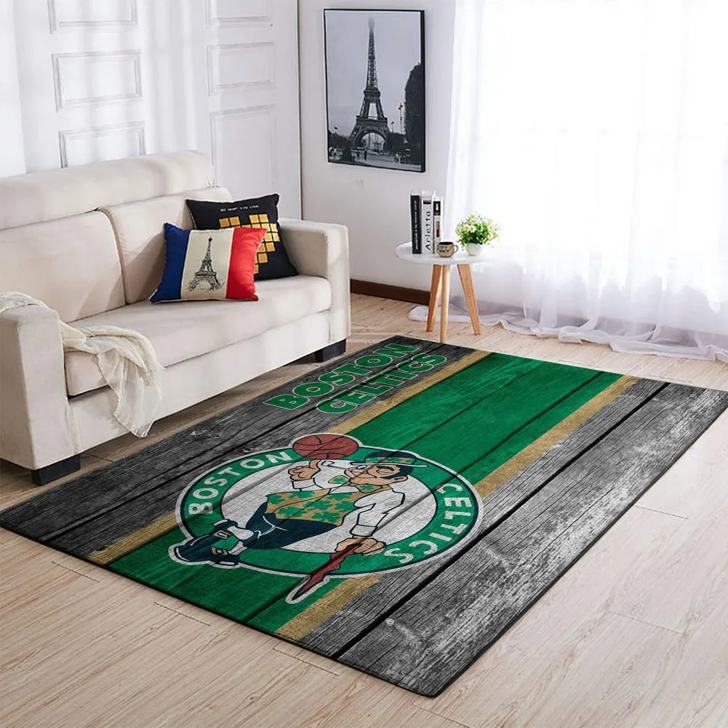 Boston Celtics Rug - Vintage Hardwood Floor for Fans Green and Gray