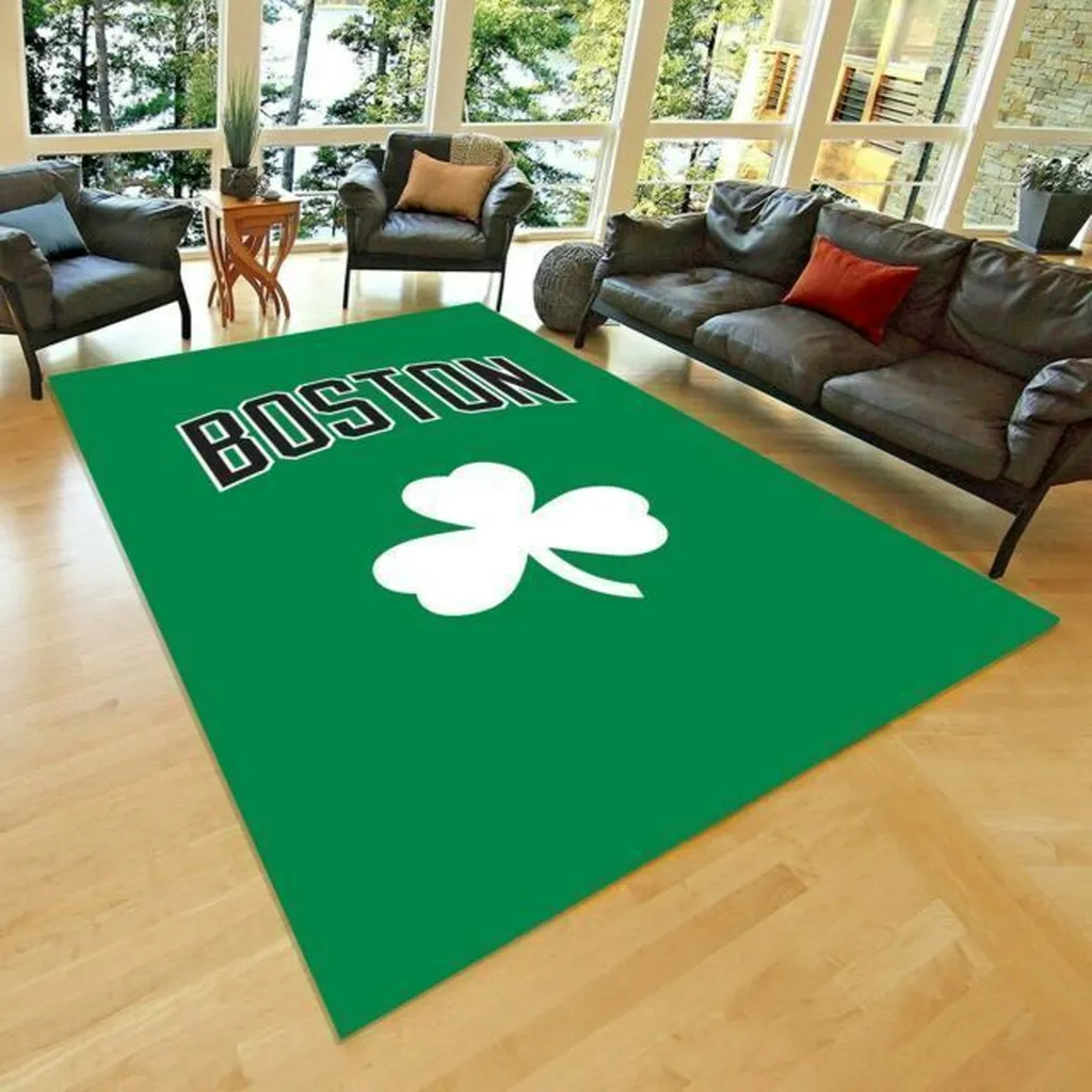 Boston Shamrock Rug Perfect for Living Room Decor Green and White
